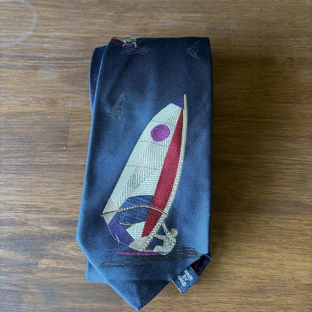 Vintage Polo Ralph Lauren Tie Blue Sailing Boats Sailboat Mens 100% Silk Yact